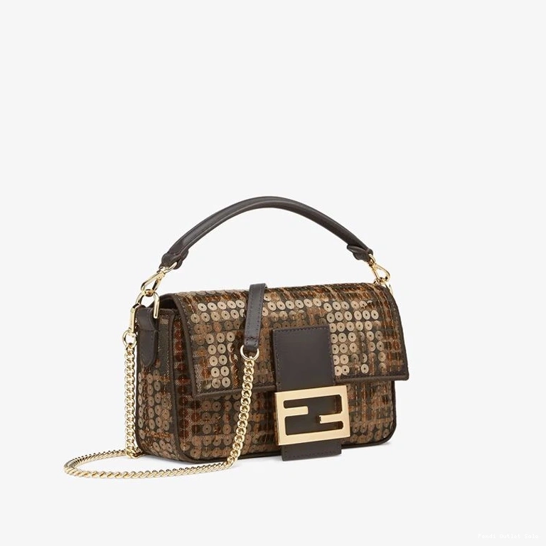Cheap Fabric Mini FF Brown Baguette In with Bag Motif Sequins Fendi 0730